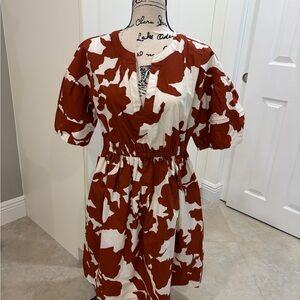 Banana Republic Brick Red/Rust and White Floral Dress
